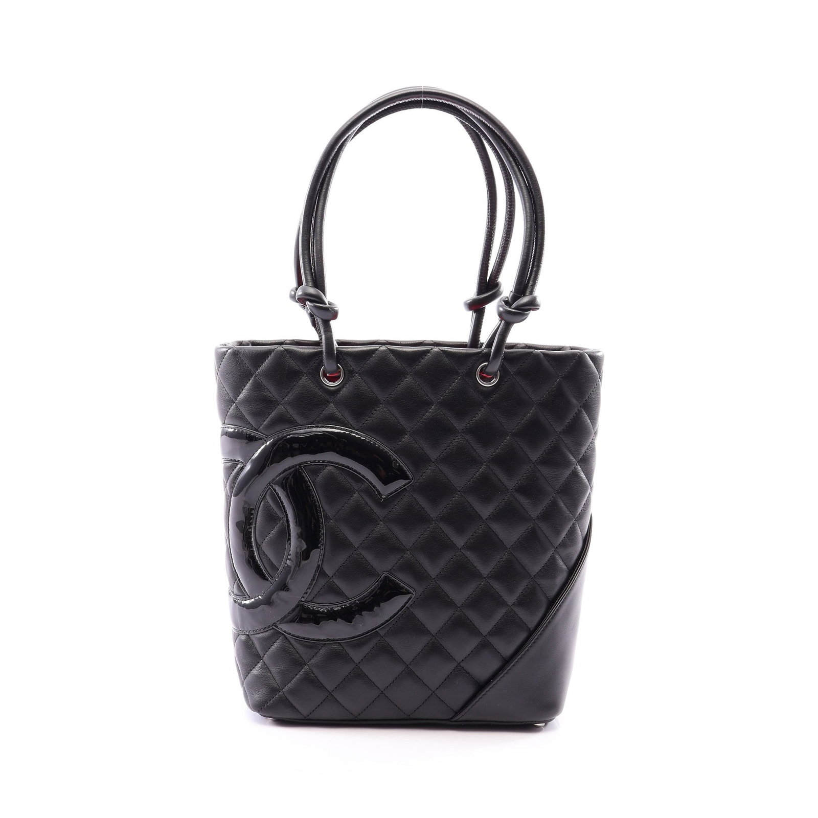 Chanel Cambon Line Medium Tote Black: Black Cambon Line medium handbag tote in leather and patent leather with silver hardware, model A25167. Accessories: serial seal. Serial: 123*****. Size: H24 x W28-20 x D11.5 cm; handle 41 cm.