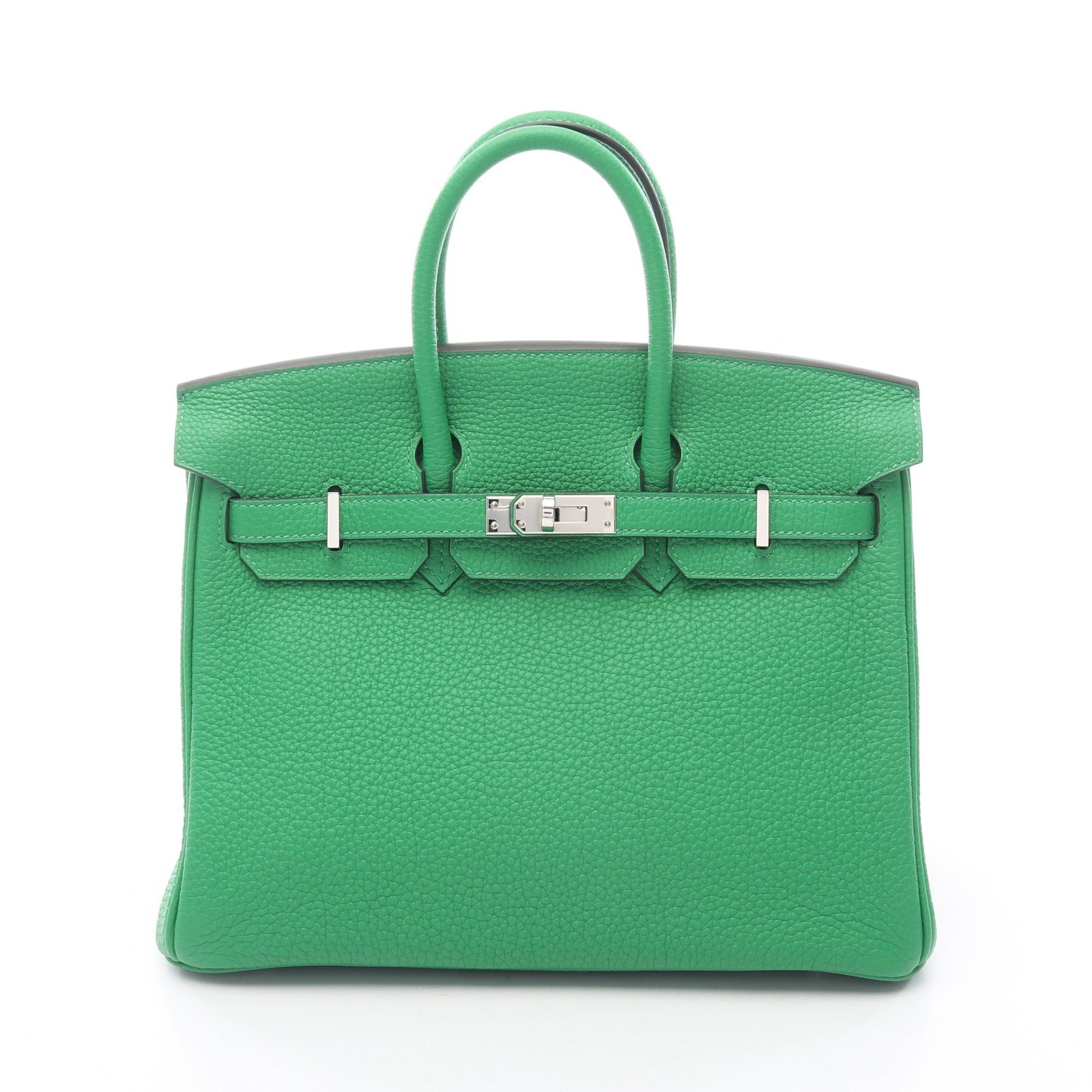 Hermes Birkin 25 Bamboo Togo Green SHW: Green Togo Birkin 25 handbag with silver hardware. Accessories: padlock, 2 keys, crochet, rain cover, storage bags. Product no.: W stamp (manufactured around 2024). Size: H20 x W24-25 x D13 cm;