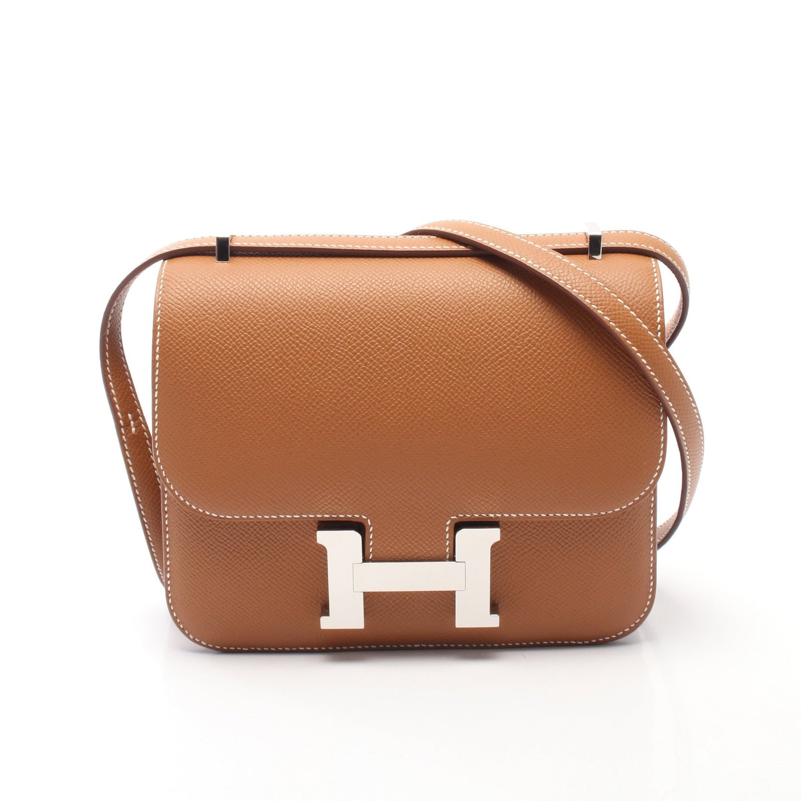 Hermes Constance 3 Mini Epsom Brown SHW: Brown Veau Epsom mini shoulder bag with silver hardware. Product no.: K stamp (manufactured around 2025). Size: H15 x W18 x D2-3 cm; short strap 60 cm, long strap 105 cm, max drop 27 cm.