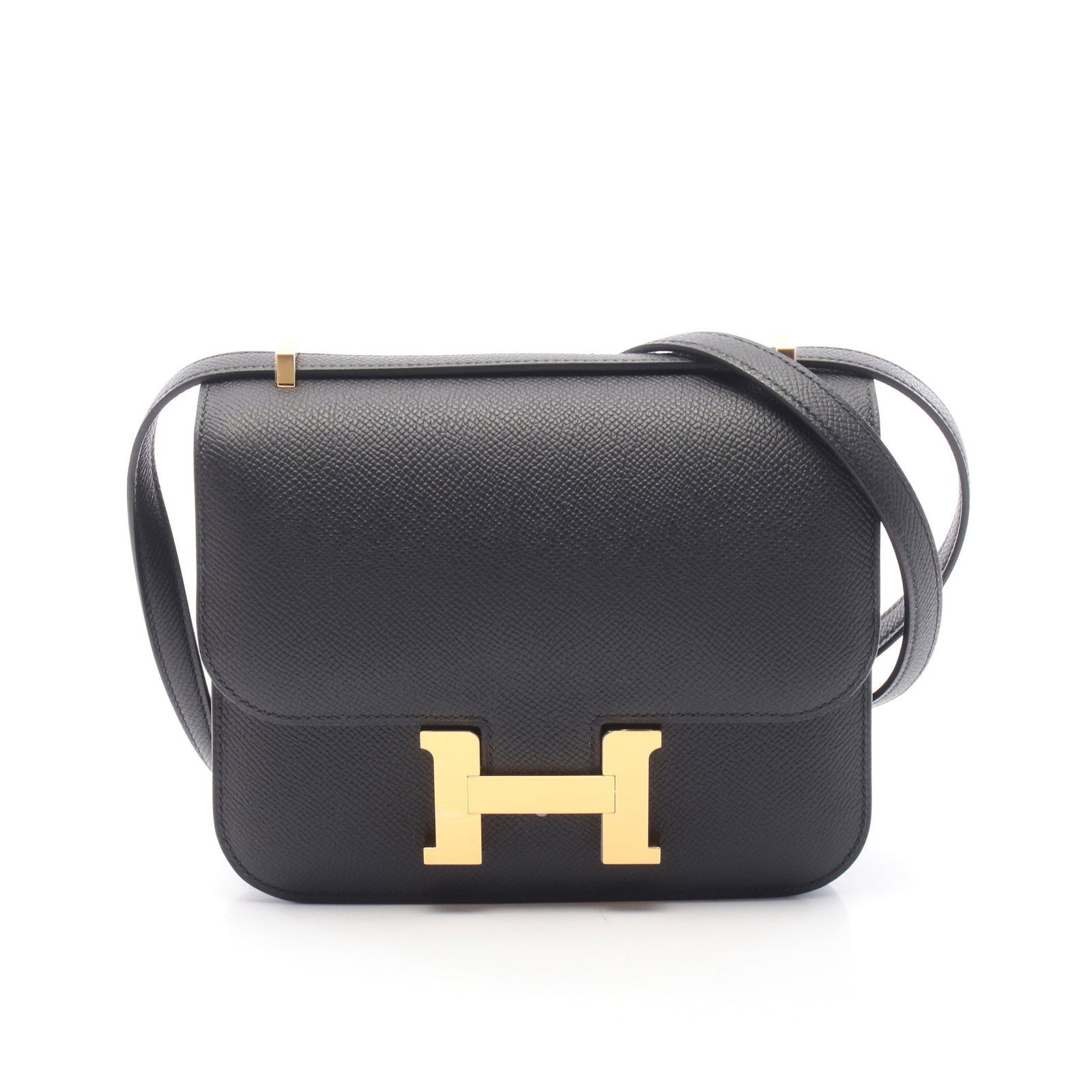 Hermes Constance 3 Mini Epsom Black GHW: Black Veau Epsom mini shoulder bag with gold hardware. Accessories: box, storage bags, mirror. Product no.: K stamp (manufactured around 2025). Size: H15 x W18 x D2-3 cm; short strap 60 cm, long