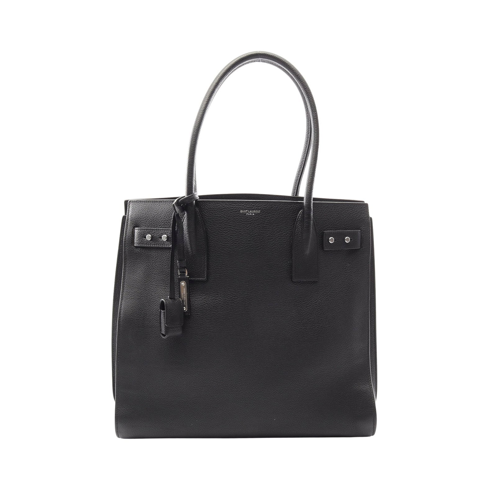 Saint Laurent Sac de Jour Souple Black: Black leather shoulder tote bag, model 647168. Accessories: padlock, 2 keys, crochet. Size: H34 x W38-36 x D15 cm; strap 55 cm.
