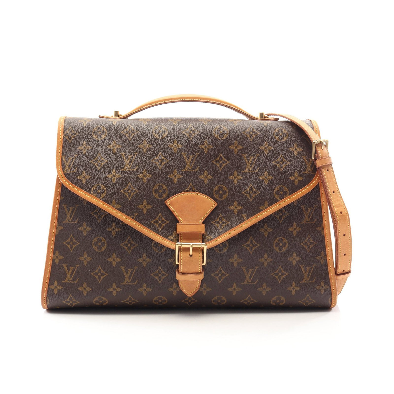 Louis Vuitton Beverly Monogram 2Way Brown: Brown Monogram 2WAY handbag in PVC and leather, model M51121. Product no.: SL0976. Size: H28 x W35-40 x D10 cm; handle 20 cm; strap 90-108 cm.