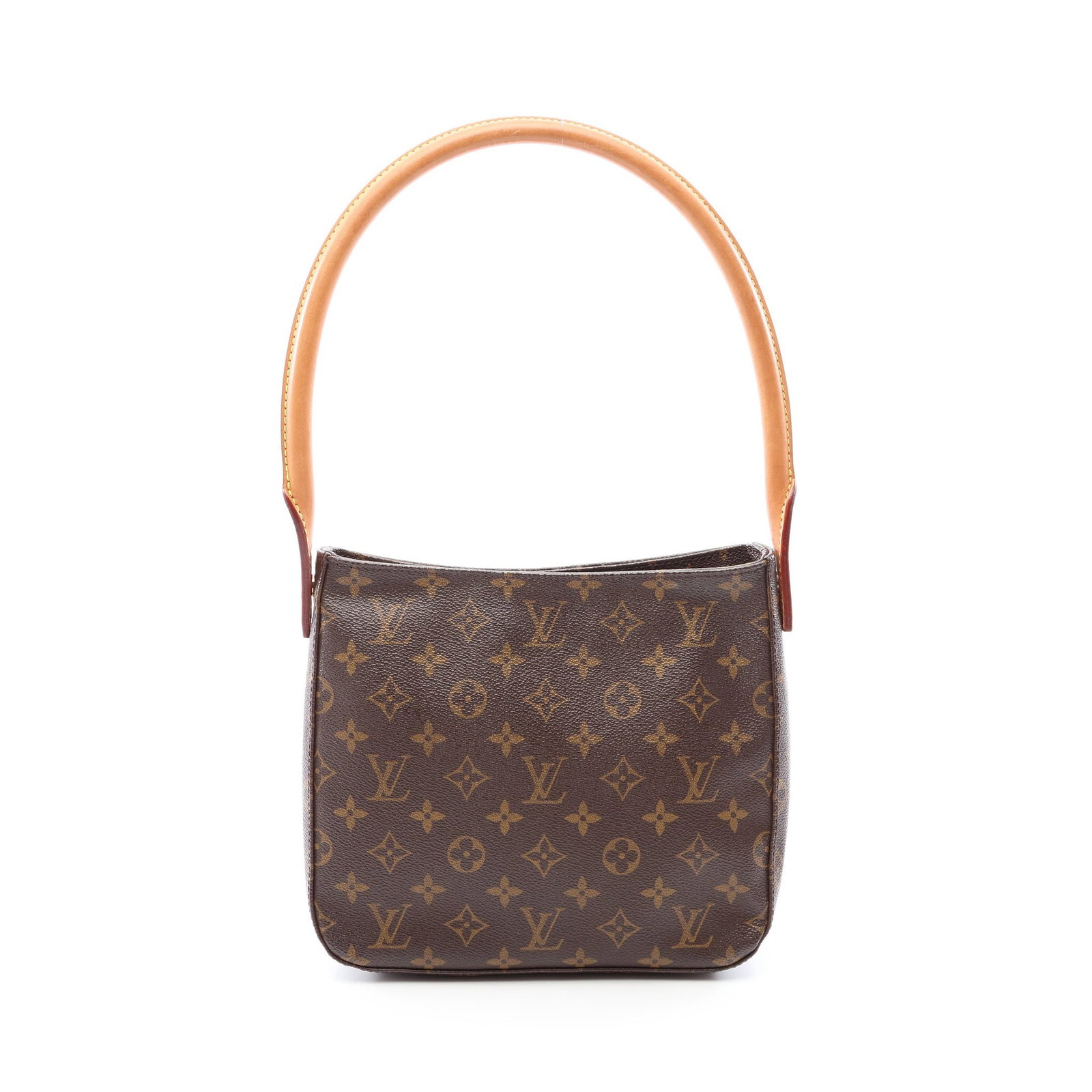 Louis Vuitton Looping MM Monogram Brown: Brown Monogram shoulder bag in PVC and leather, model M51146. Product no.: MI0032. Size: H21 x W23-24 x D10 cm; strap 55 cm, max drop 22 cm.