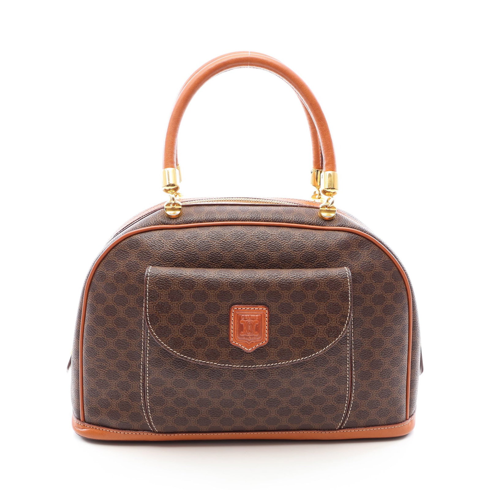 Celine Macadam Handbag PVC Leather Brown Beige: Dark brown beige Macadam handbag in PVC and leather. Size: H21 x W25-32 x D11.5 cm; handle 35 cm.
