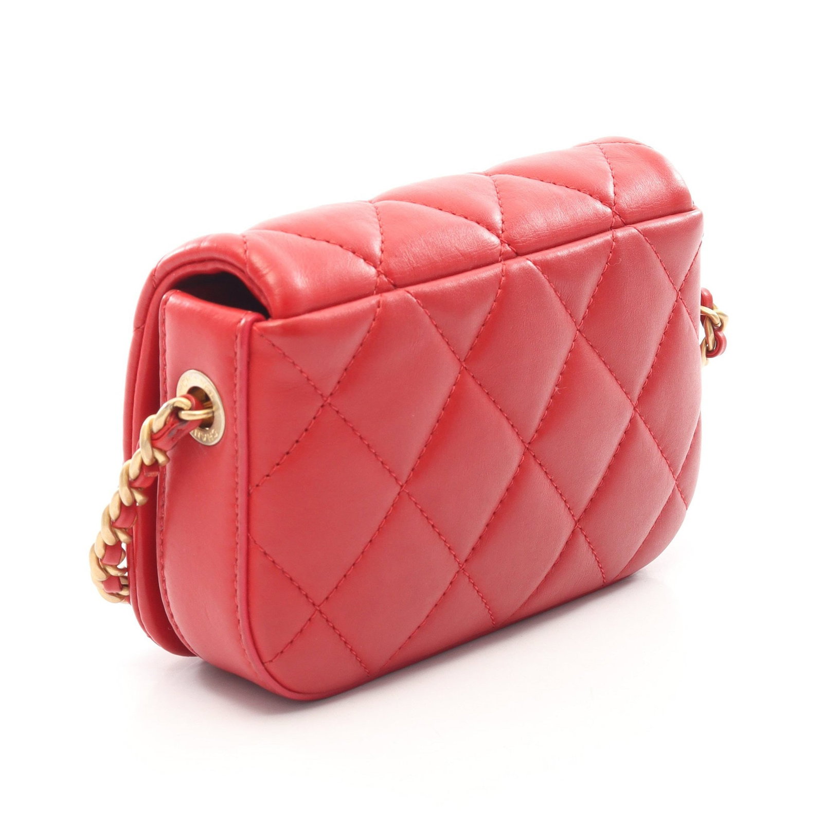 Chanel Mini Chain Lamb Red GHW - 2