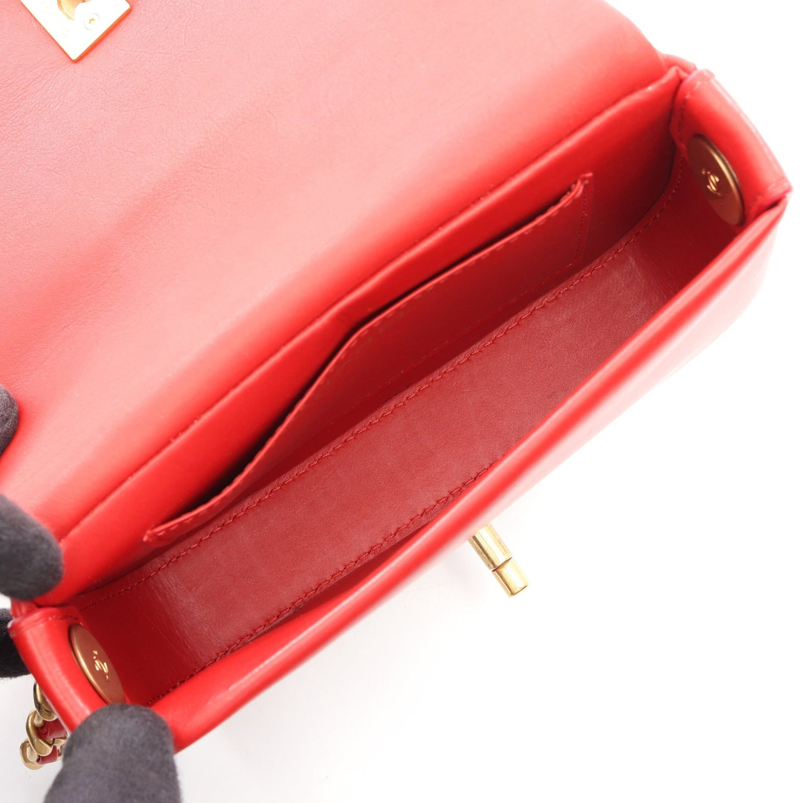 Chanel Mini Chain Lamb Red GHW - 3