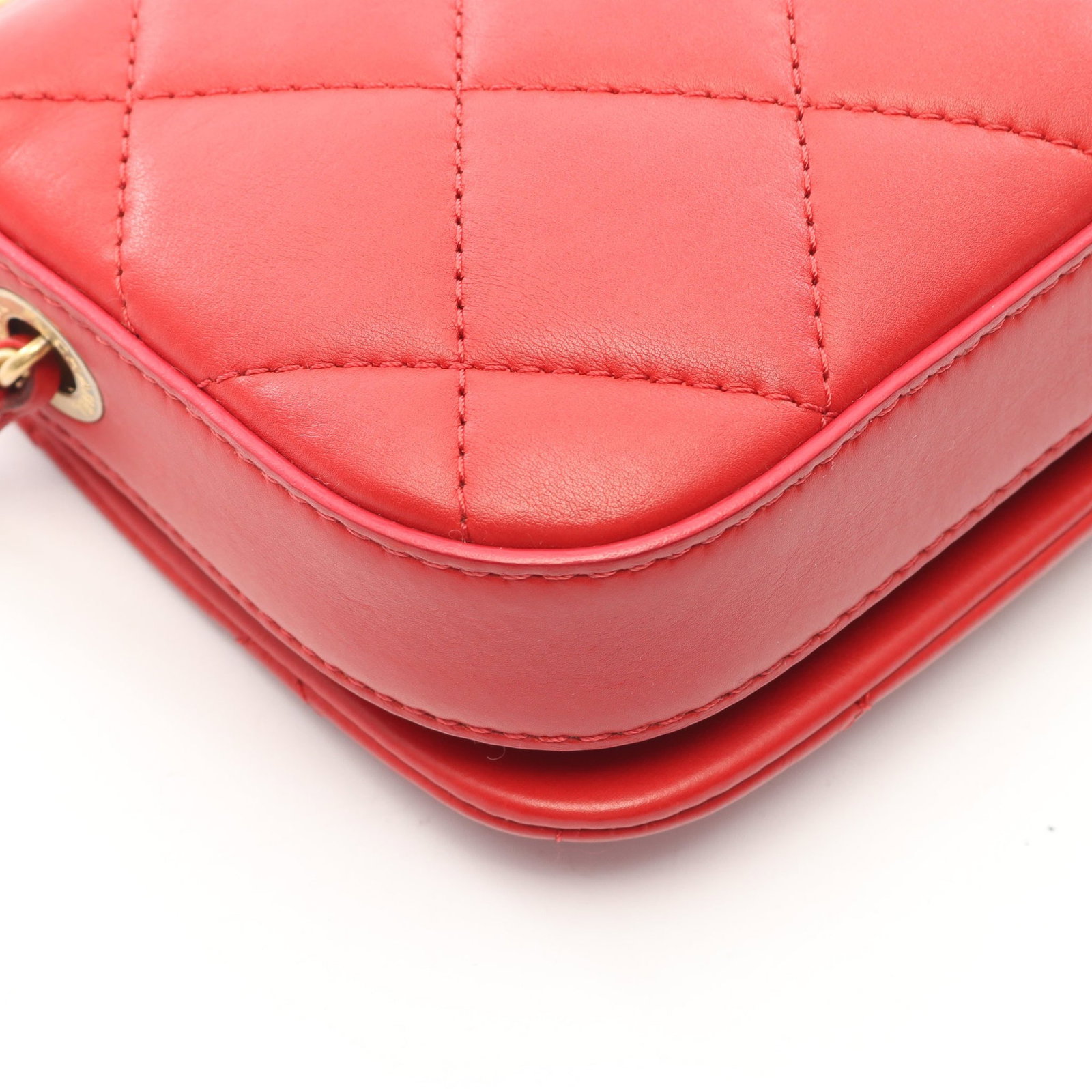 Chanel Mini Chain Lamb Red GHW - 6
