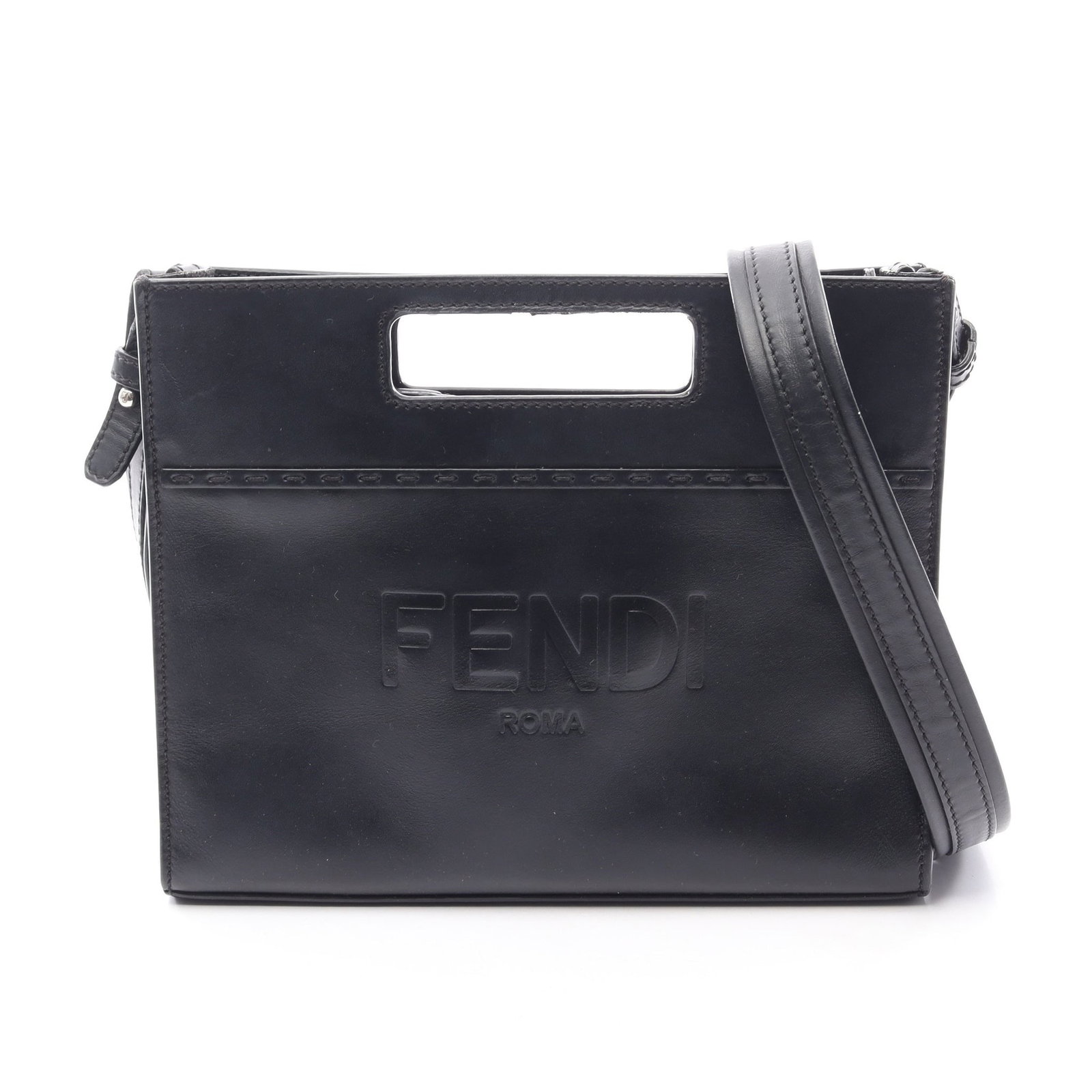 Fendi Shopper Small 2Way Black: Black Shopper Small 2WAY handbag in leather, model 7VA547. Accessories: shoulder strap. Size: H15.5 x W24 x D3.5 cm; handle 15 cm; strap 100-105 cm.