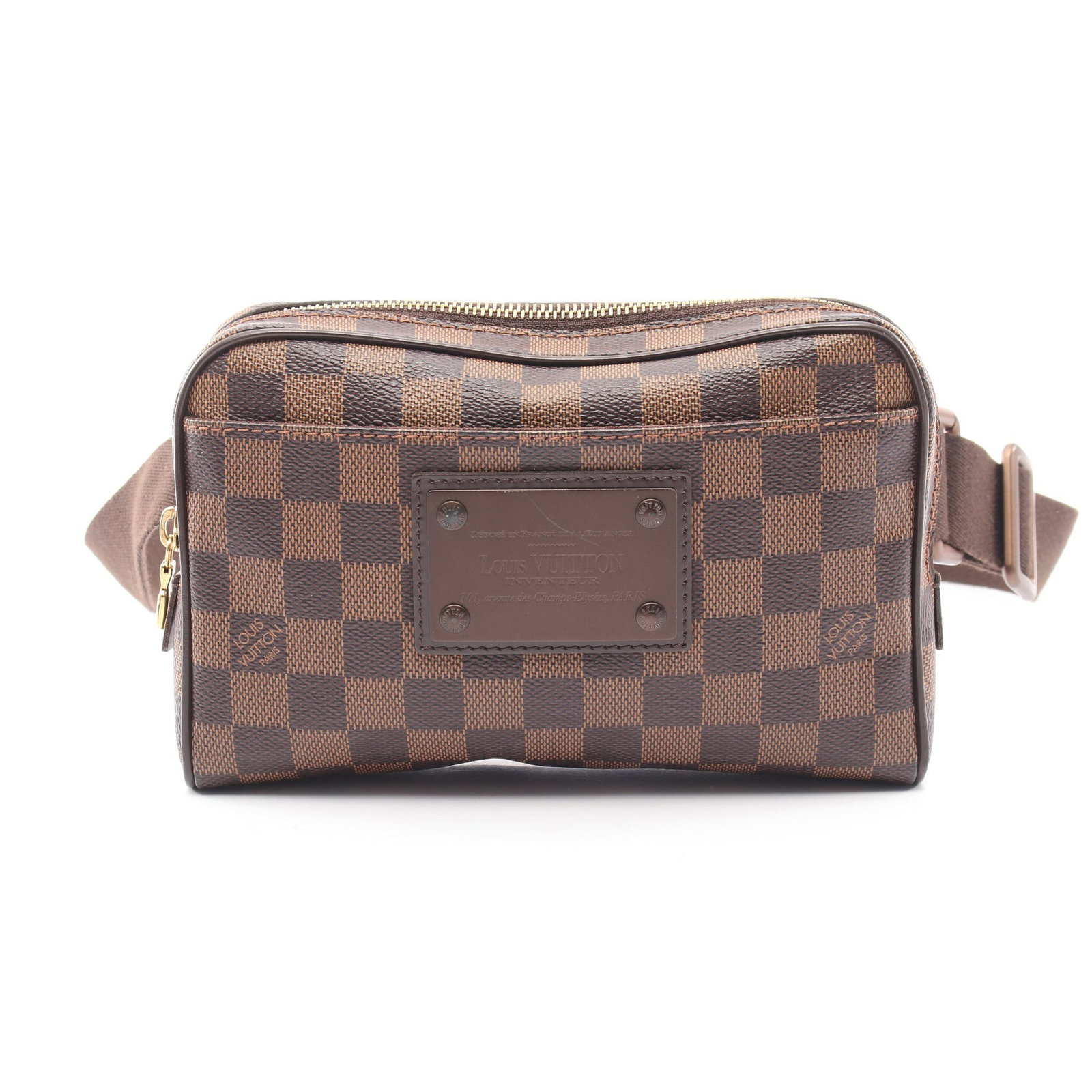 Louis Vuitton Brooklyn Belt Bag Damier: Brown Damier Ebene Bum Bag Brooklyn body bag in PVC and leather, model N41101. Product no.: CA4150. Size: H14 x W21 x D4 cm; strap max 100 cm.