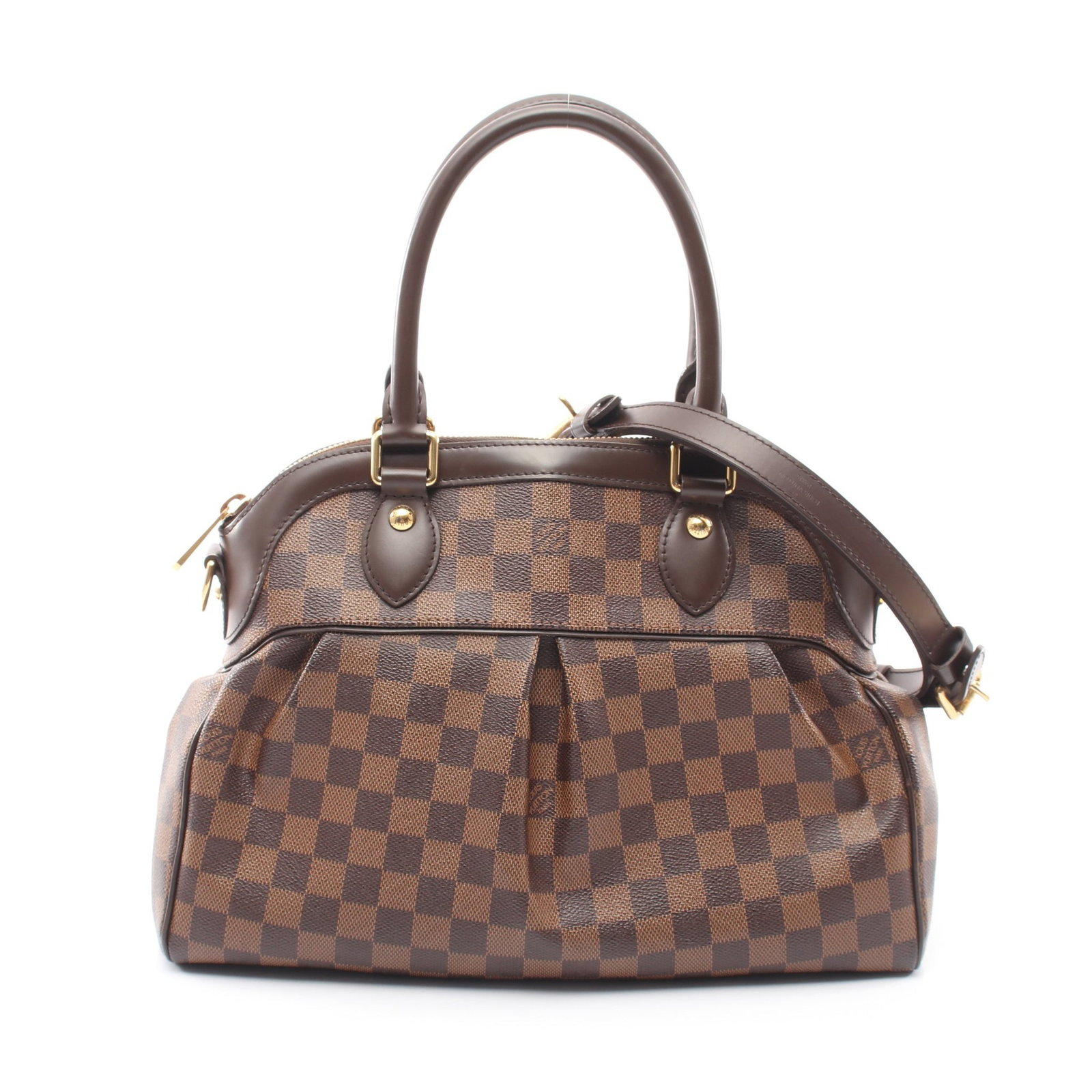 Louis Vuitton Trevi PM Damier Ebene: Brown Damier Ebene Trevi PM 2WAY handbag in PVC and leather, model N51997. Accessories: shoulder strap. Product no.: TJ0162. Size: H25 x W30-34 x D14 cm; handle 42 cm; strap 58-66 cm.