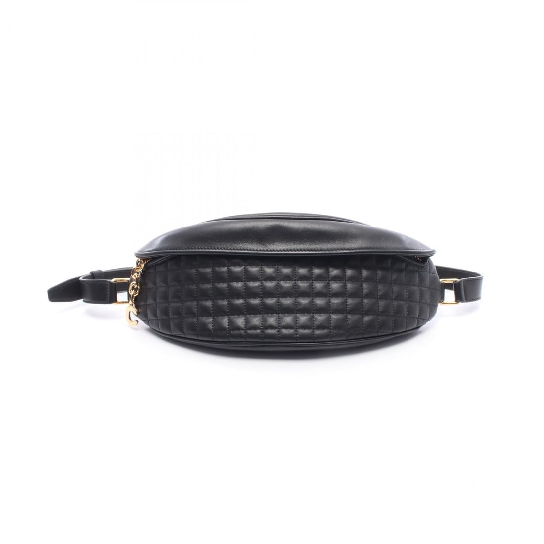 Celine C Charm Belt Bag Black: Black C-charm body waist bag in lambskin. Size: H11 x W28 x D5 cm; strap 59-80 cm.