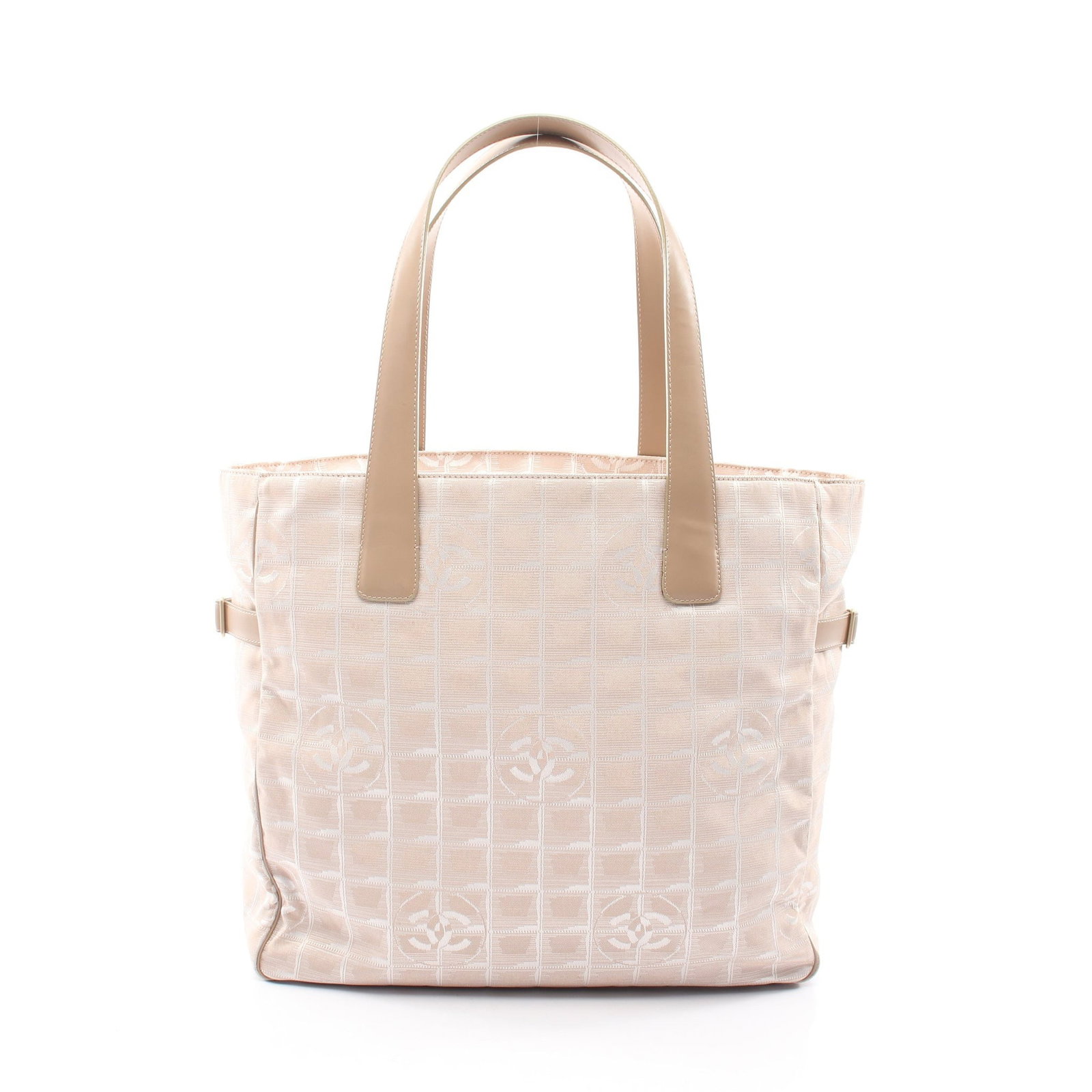 Chanel New Travel Line GM Pink Beige: Pink beige New Travel Line GM shoulder tote in nylon canvas and leather with gold hardware, model A15825. Accessories: serial seal. Serial: 904****. Size: H32 x W43-35 x D12.5 cm; strap 48 cm, max