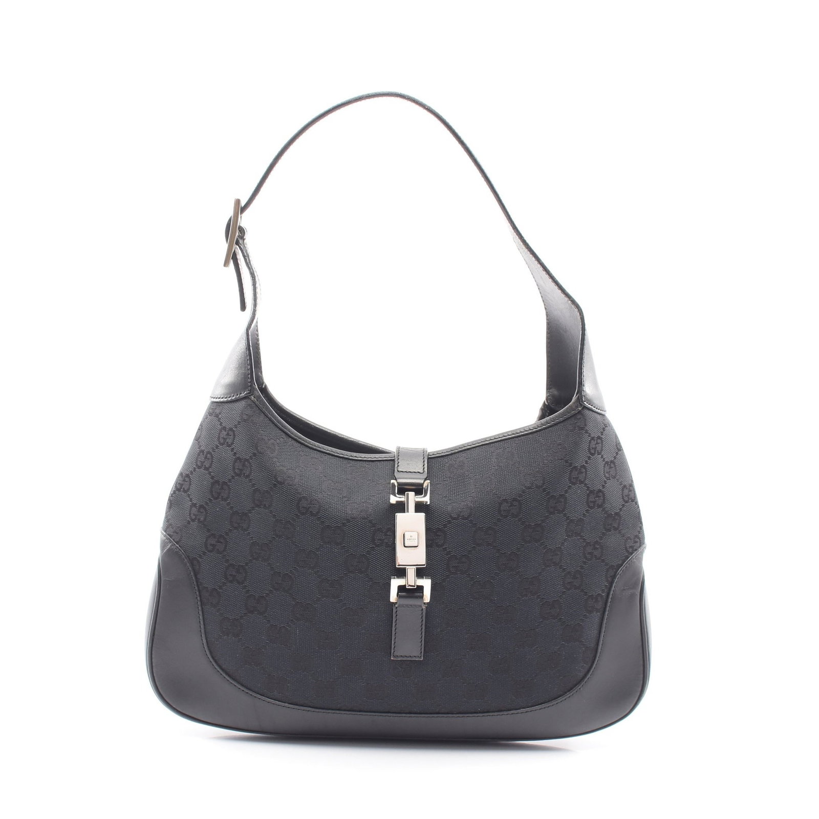 Gucci Jackie GG Canvas Hobo Black: Black Jackie GG canvas one shoulder bag in canvas and leather, model 001 3306. Size: H21 x W29-32 x D3.5 cm; strap 49 cm.