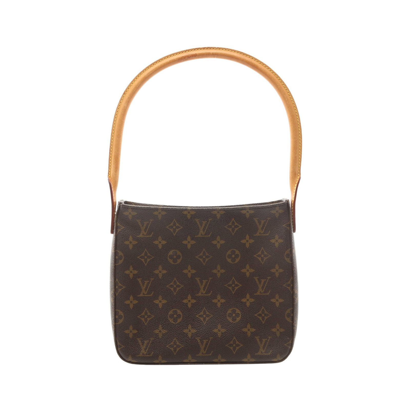 Louis Vuitton Looping MM Monogram Brown: Brown Monogram Looping MM shoulder bag in PVC and leather, model M51146. Product no.: FL0052. Size: H21 x W23-24 x D10 cm; strap 55 cm, max drop 22 cm.