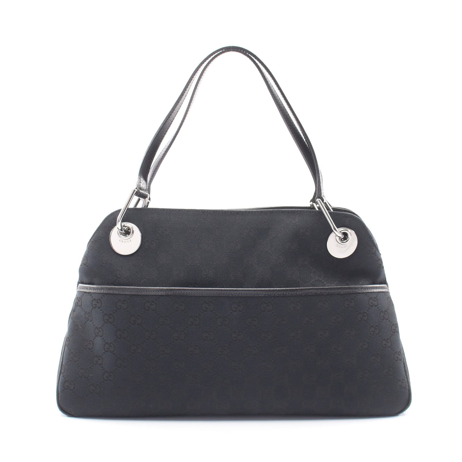 Gucci GG Canvas Shoulder Black: Black GG canvas shoulder bag in canvas and leather, model 121023. Size: H24 x W32-39 x D7 cm; strap 48 cm.