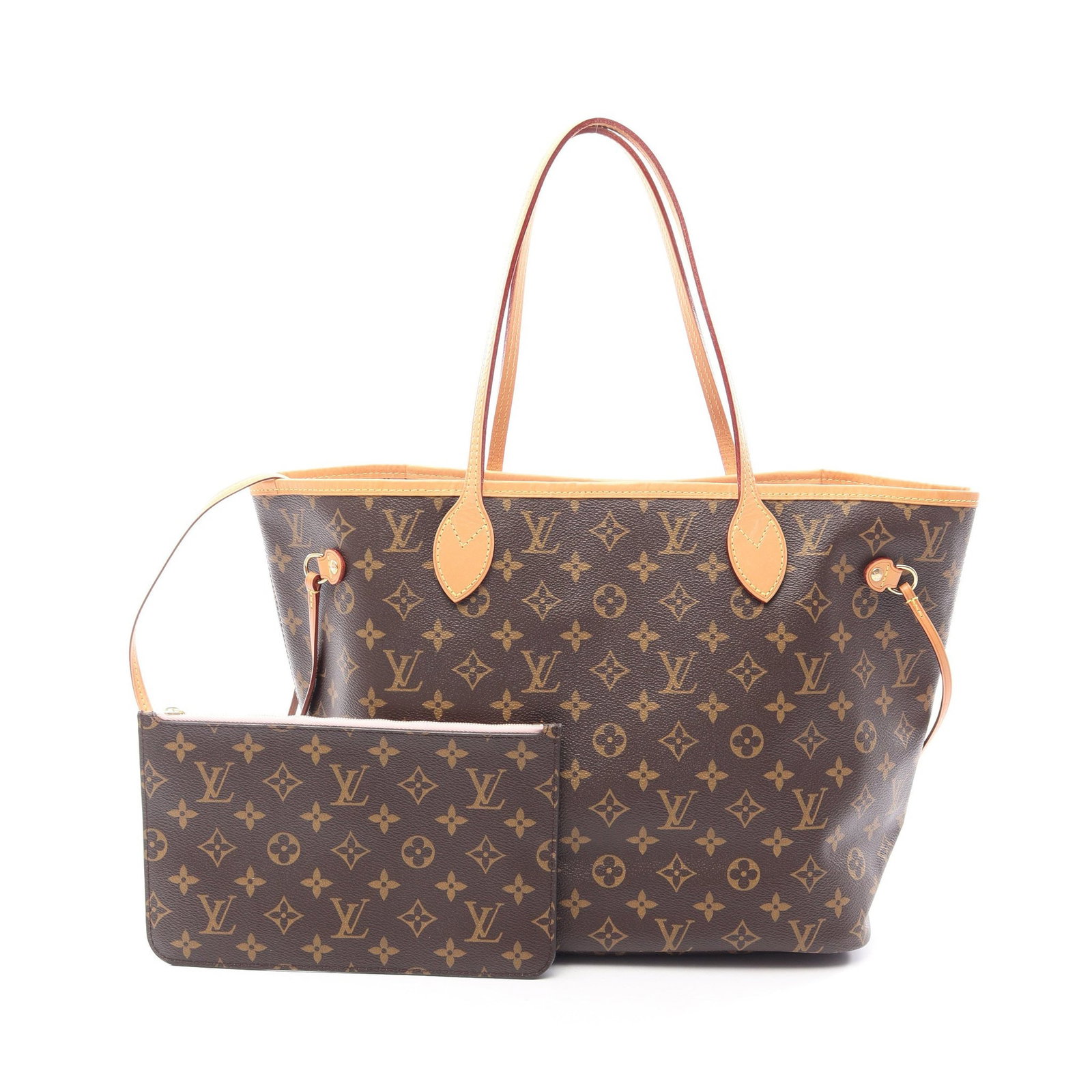 Louis Vuitton Neverfull MM Monogram Brown: Brown Monogram Neverfull MM shoulder tote in PVC and leather, model M50366. Accessories: pouch. Product no.: GI0126. Size: H28 x W46-31 x D16 cm; strap 50 cm, max drop 20 cm.