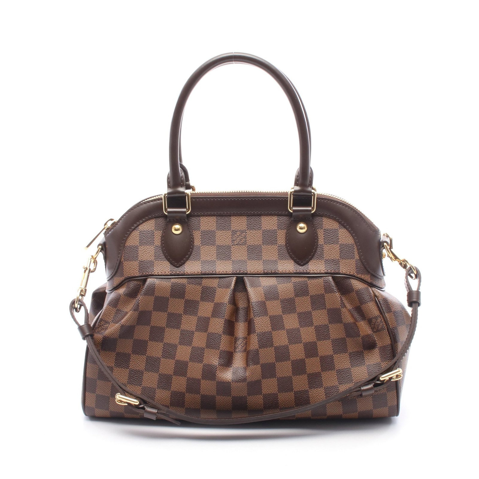 Louis Vuitton Trevi PM Damier Ebene: Brown Damier Ebene Trevi PM 2WAY handbag in PVC and leather, model N51997. Accessories: shoulder strap. Product no.: TJ4101. Size: H25 x W30-34 x D14 cm; handle 42 cm; strap 58-68 cm.