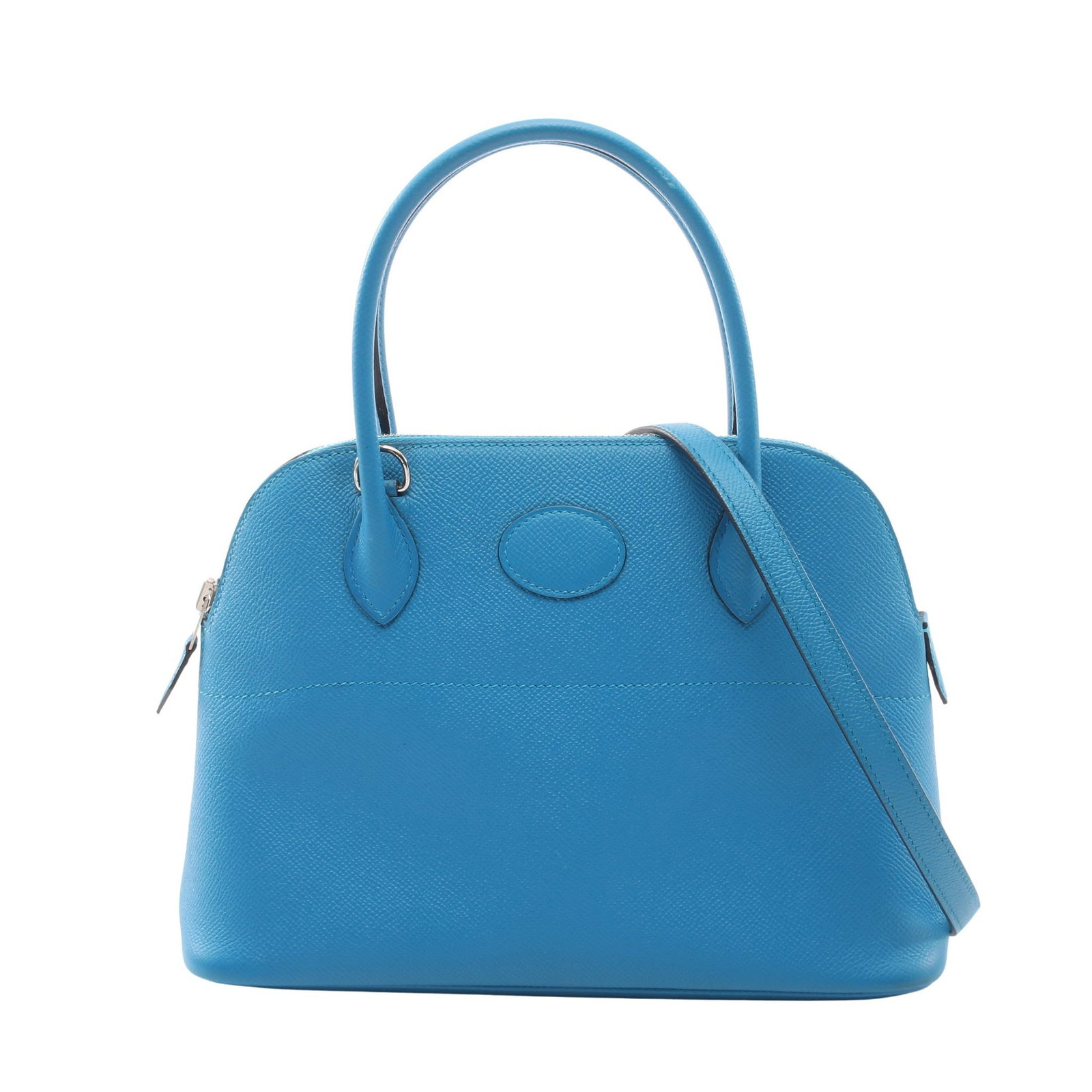 Hermes Bolide 27 Blue Zanzibar: Blue Zanzibar Bolide 27 2WAY handbag in Veau Epsom with silver hardware. Accessories: shoulder strap. Product no.: A stamp (manufactured around 2017). Size: H18.5 x W26 bottom x D10 cm; handle 32 cm; 