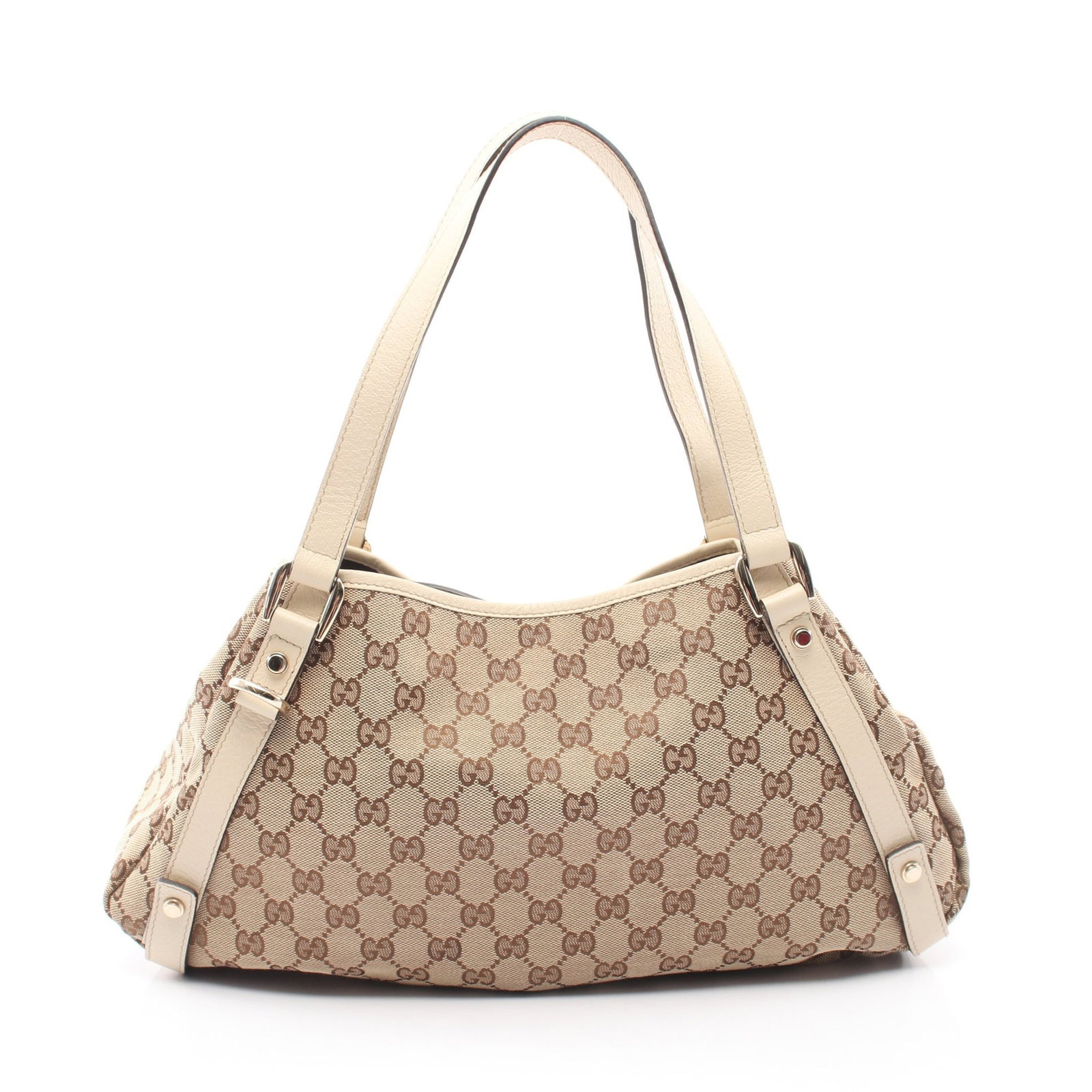 Gucci Abby GG Canvas Beige Ivory: Beige ivory Abby GG canvas shoulder bag in canvas and leather, model 130736. Size: H25 x W25-42 x D11 cm; strap 52 cm, max drop 20 cm.