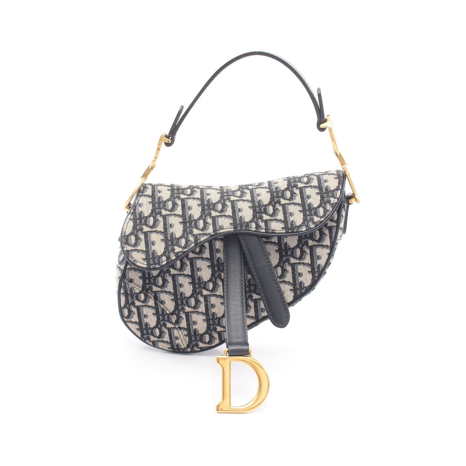 Dior Saddle Oblique Handbag Navy Beige: Navy beige Saddle Oblique handbag in canvas and leather. Size: H13 x W18 x D5 cm; handle 33 cm; vertical max 15 cm.