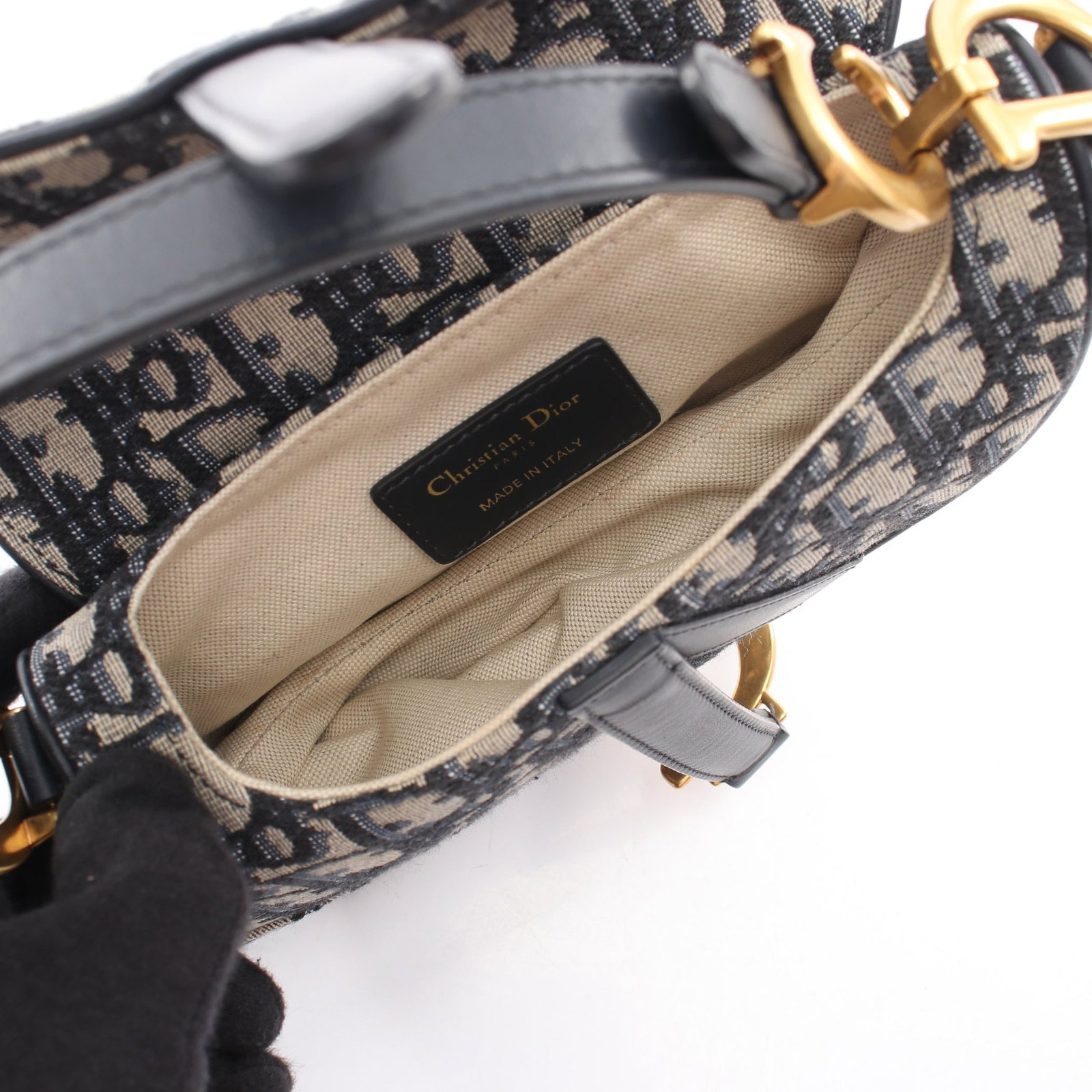 Dior Saddle Oblique Handbag Navy Beige - 3
