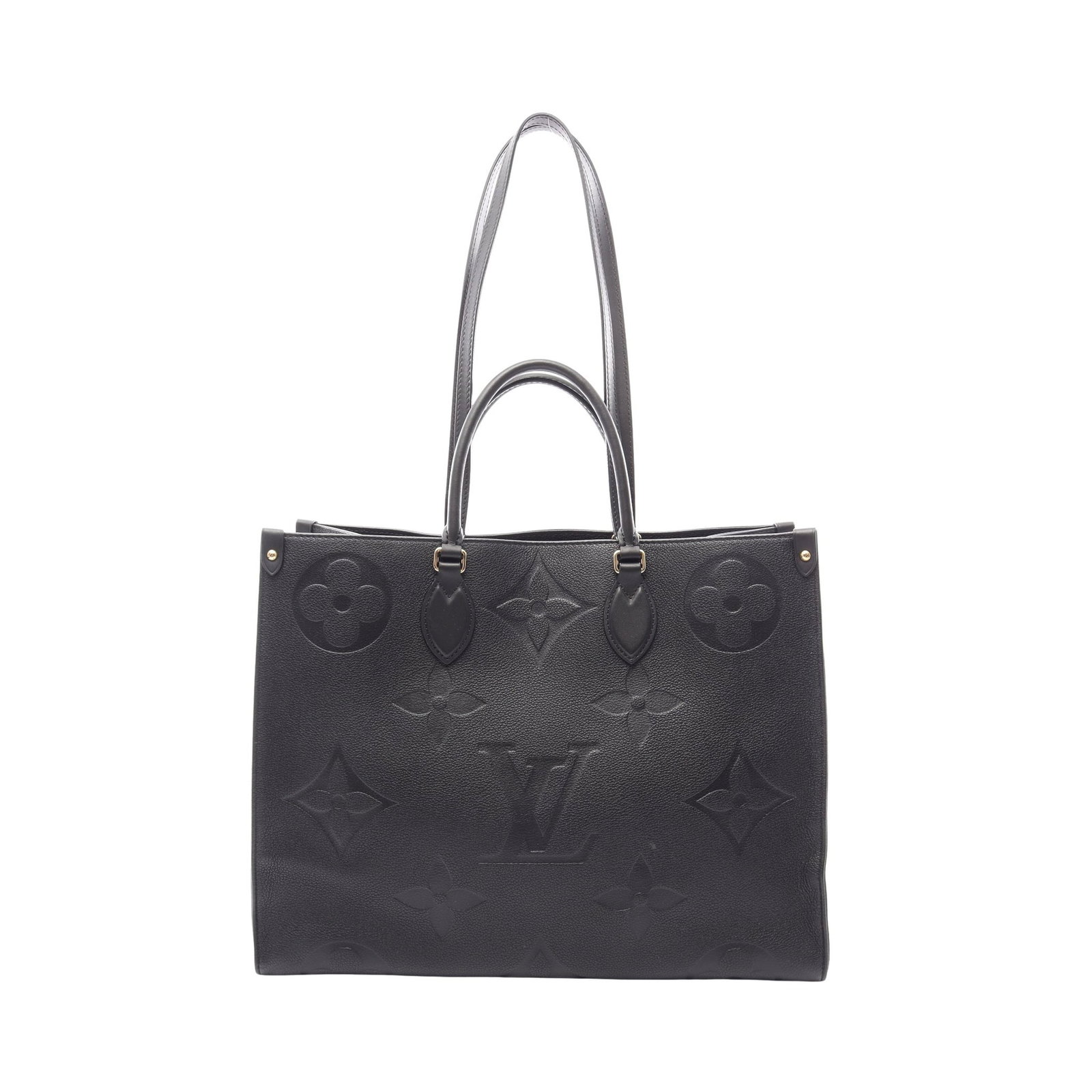 Louis Vuitton OnTheGo GM Empreinte Noir: Black On-the-go GM Monogram Empreinte Noir 2WAY shoulder tote in leather, model M44925. Product no.: DU1280. Size: H32 x W39-40 x D16 cm; handle 37 cm; strap 70 cm.