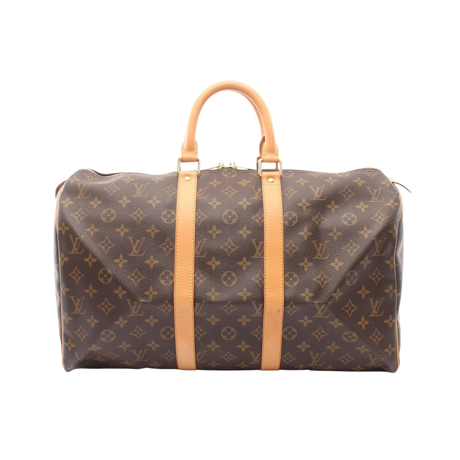 Louis Vuitton Keepall 45 Monogram Brown: Brown Monogram Keepall 45 Boston bag in PVC and leather, model M41428. Product no.: FL0052. Size: H26 x W45-46 x D20 cm; handle 33 cm.
