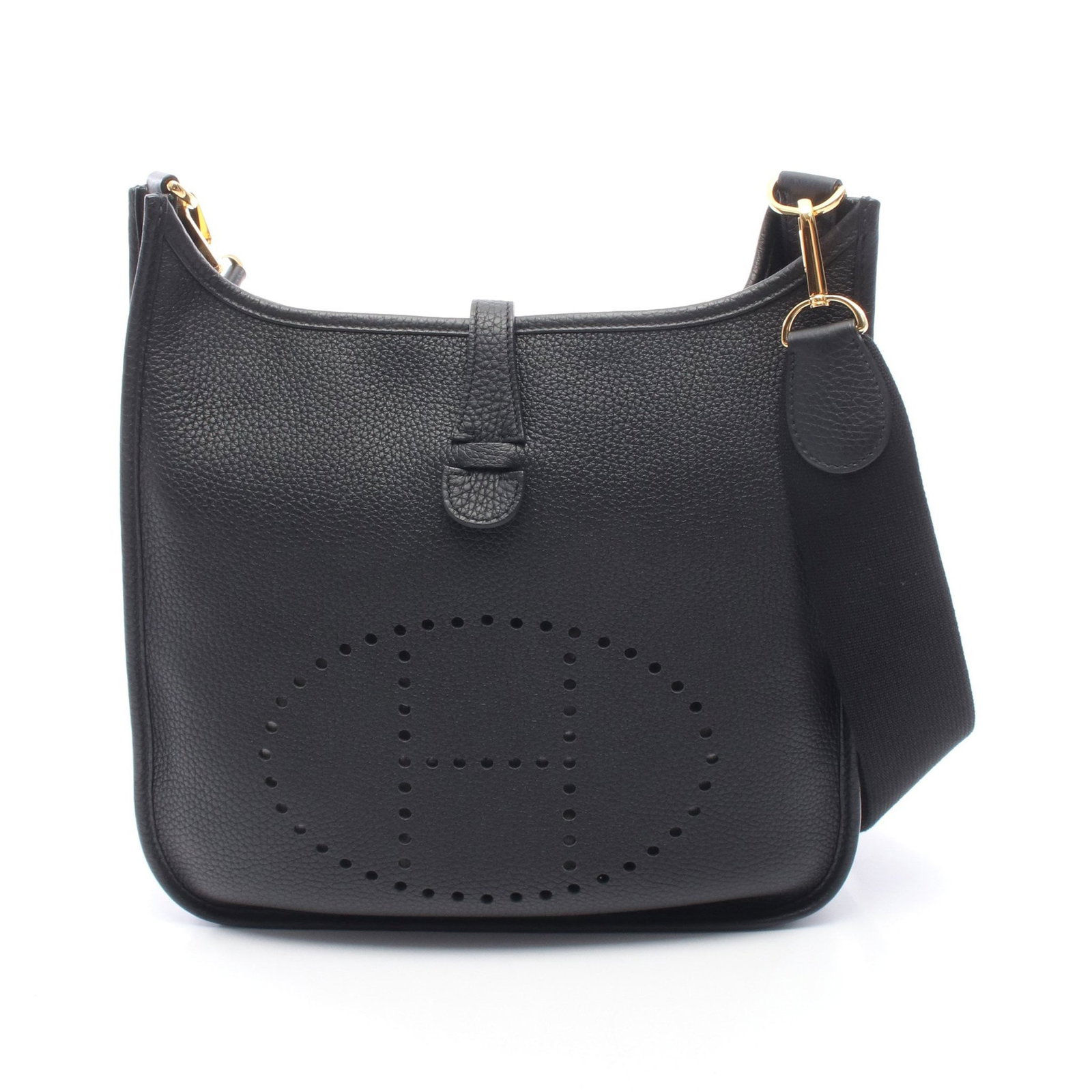 Hermes Evelyne III PM Black GHW: Black Evelyne 3 Troyes PM shoulder bag in Clemence leather with gold hardware. Product no.: B stamp (manufactured around 2023). Size: H26.5 x W27-28 x D7 cm; strap 92-134 cm.