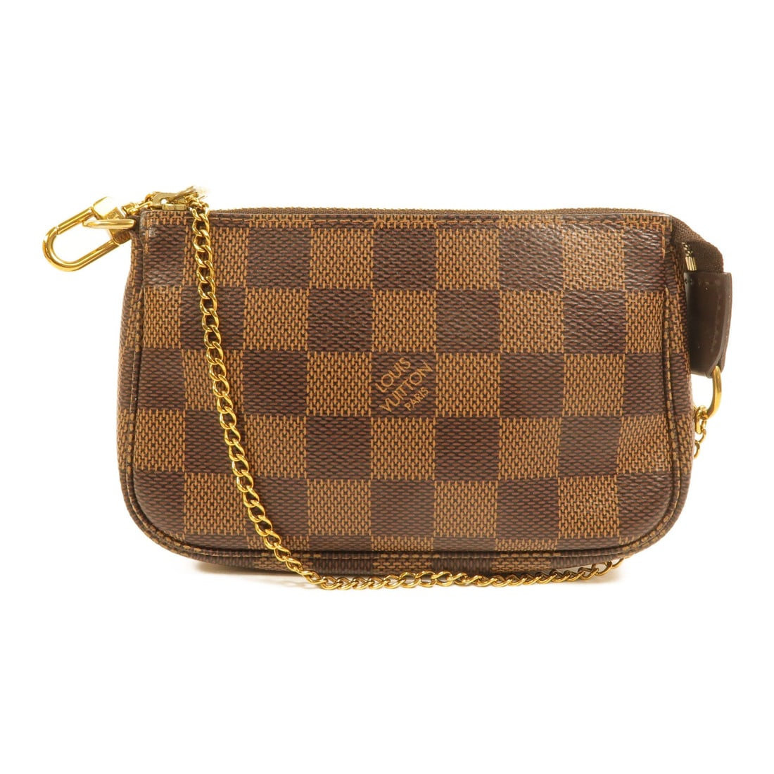 Louis Vuitton Mini Pochette Damier: GHW. Black/Brown Mini Pochette Accessoires pouch in Damier PVC coated canvas, model N58009. Product no.: SF2250. Size: W15 x H9.5 x D3.5 cm; handle 36 cm; handle drop 15 cm.