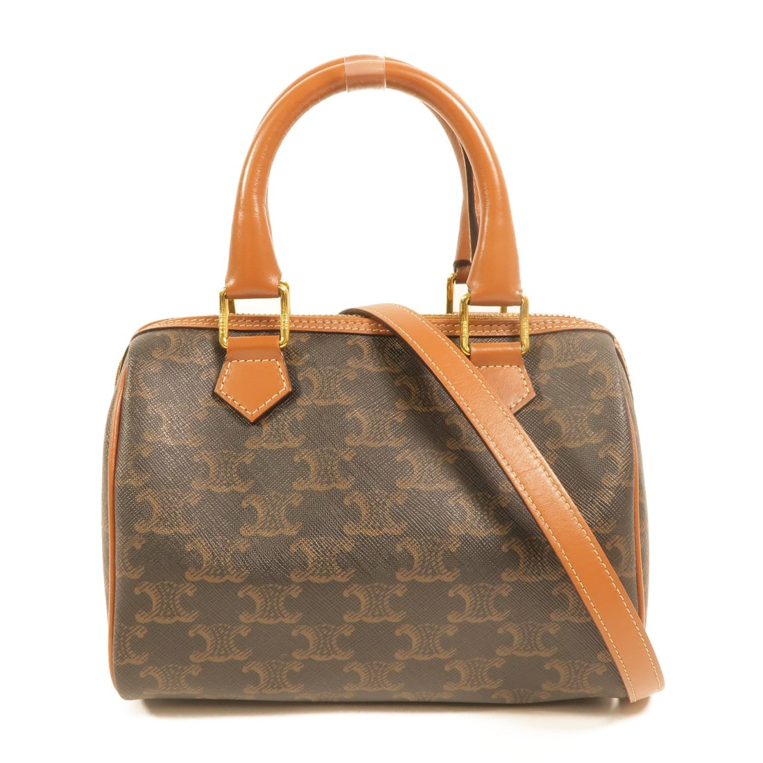 Celine Small Boston Brown 2Way: GHW. Brown Small Boston 2 Way shoulder bag in coated canvas, model 113772CAS. Accessories: shoulder strap. Product no.: S GA 4261. Size: W20 x H14 x D10 cm; handle 28 cm; shoulder 104-116 cm.
