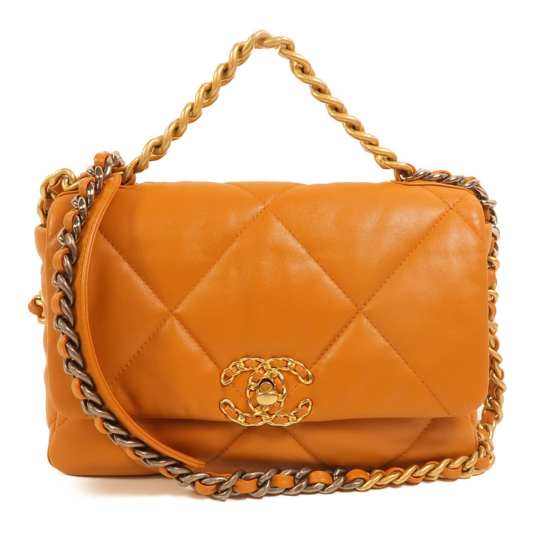 Chanel 19 Small Lamb Brown 2Way: GHW. Brown Chanel 19 Small 2 Way chain shoulder bag in lambskin. Accessories: hologram sticker. Product no.: H9L6GK5A. Size: W26 x H17 x D8 cm; handle 23 cm; shoulder max 108 cm.