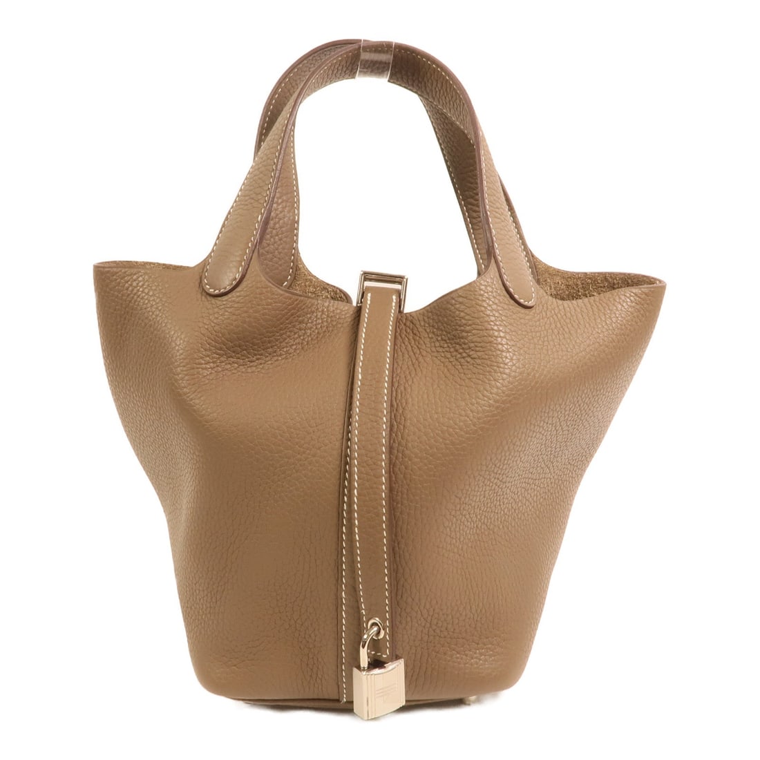 Hermes Picotin PM Clemence Etoupe: PHW. Etoupe grey Picotin PM tote bag in Taurillon Clemence calfskin. Accessories: storage box, storage bags, key, cadena. Product no.: DAM004UHD stamped (made in 2019). Size: W18 x H18 x D13 cm;