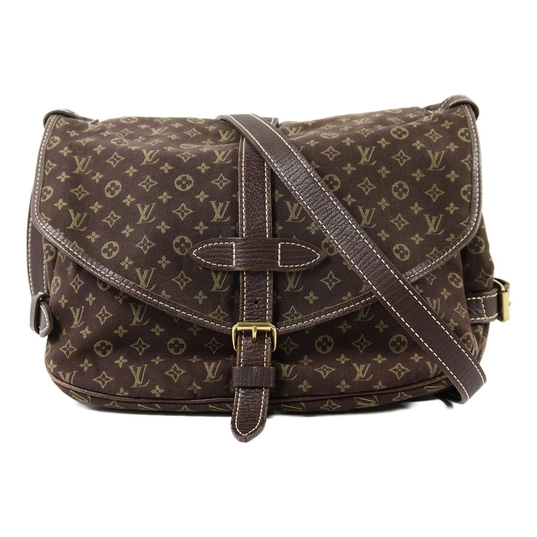 Louis Vuitton Saumur 30 Mini Lin Brown: GHHW. Brown Saumur 30 shoulder bag in Monogram Mini Lin. Product no.: MB1026. Size: W30 x H18.5 x D12 cm; shoulder 103-111 cm.