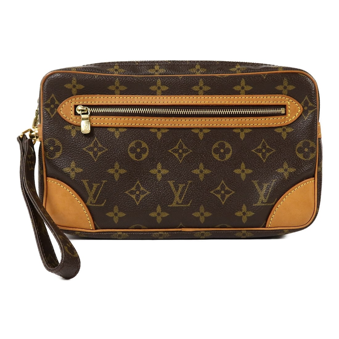 Louis Vuitton Marly Dragonne Clutch: GHW. Brown Marly Dragonne clutch in Monogram PVC coated canvas, model M51825. Product no.: SL1001. Size: W28 x H19 x D4 cm.