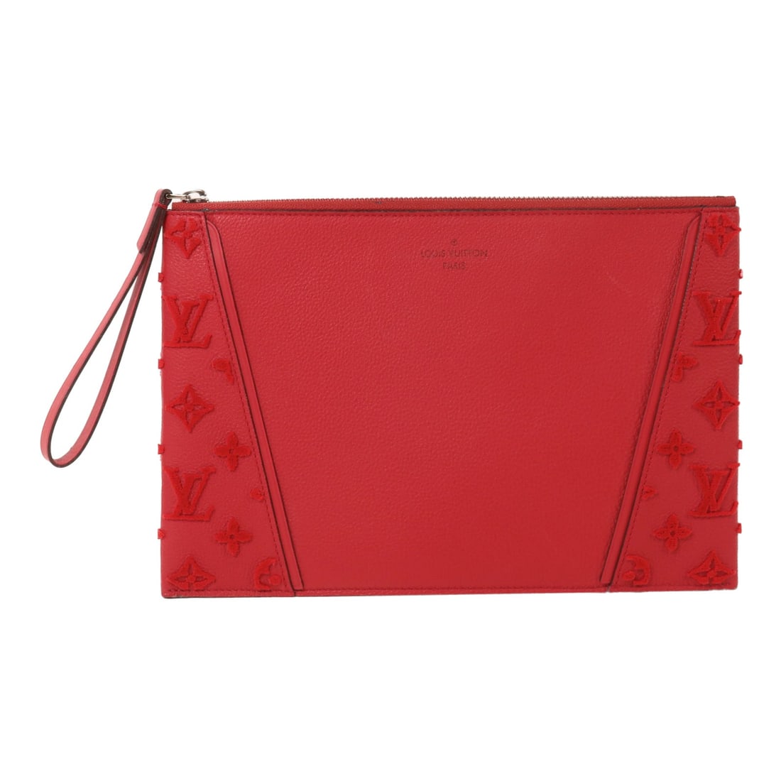 Louis Vuitton Cachemire W Pochette Red: SHW. Red Cachemire W Pochette pouch clutch bag in Monogram Veau calfskin. Accessories: storage bags. Product no.: SP1194. Size: W27 x H18.5 x D1 cm; handle 28 cm.