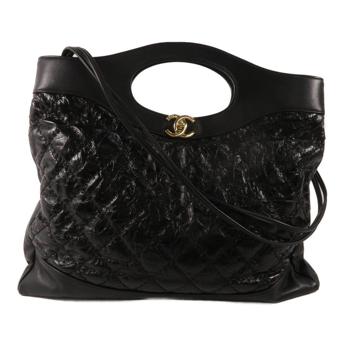 Chanel Chain Shoulder Calfskin Black: GHW. Black chain shoulder bag in calfskin. Accessories: hologram sticker, guarantee. Product no.: #26525065. Size: W40 x H33 x D9 cm; handle 18 cm; shoulder max 72 cm.