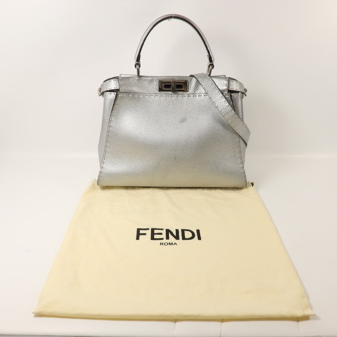 Fendi Peekaboo Medium 2Way Calf Silver - 11