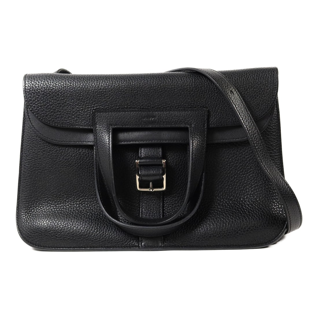 Hermes Halzan 31 2Way Shoulder Bag Noir: PHW. Color: Noir black/black. Material: Taurillon Clemence calfskin. Accessories: storage bags. Product no.: A BT 004 TDA (2017 year). Size: W31 x H21 x D9.5 cm; handle 27 cm; shoulder max 74 cm.