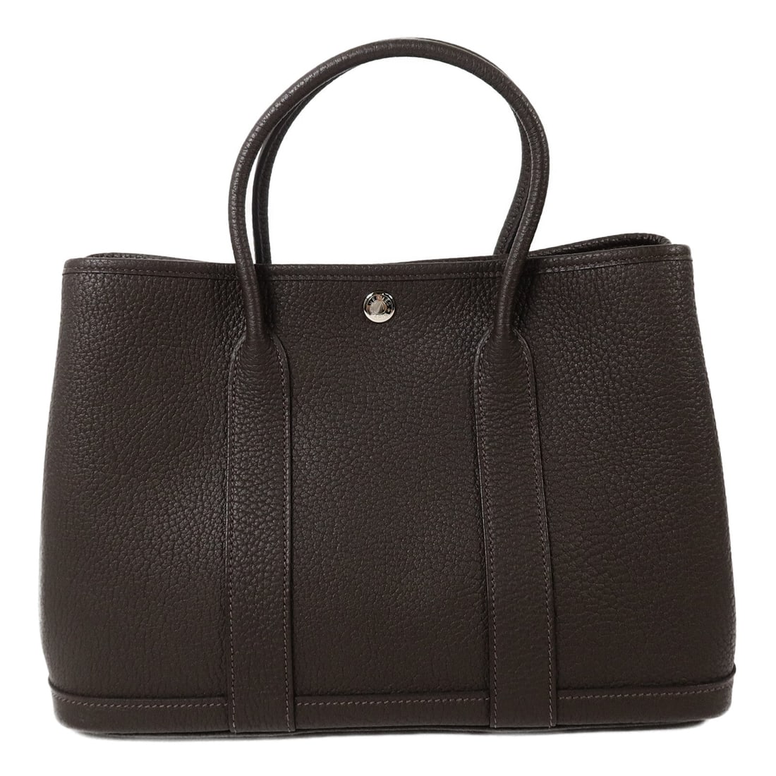 Hermes Garden Party TPM Ebene: PHW. Ebene brown Garden Party TPM tote in Negonda calfskin. Accessories: storage box, storage bags. Product no.: D SI 010 DBD stamped (made in 2019). Size: W30 x H21 x D14 cm; handle 34 cm.