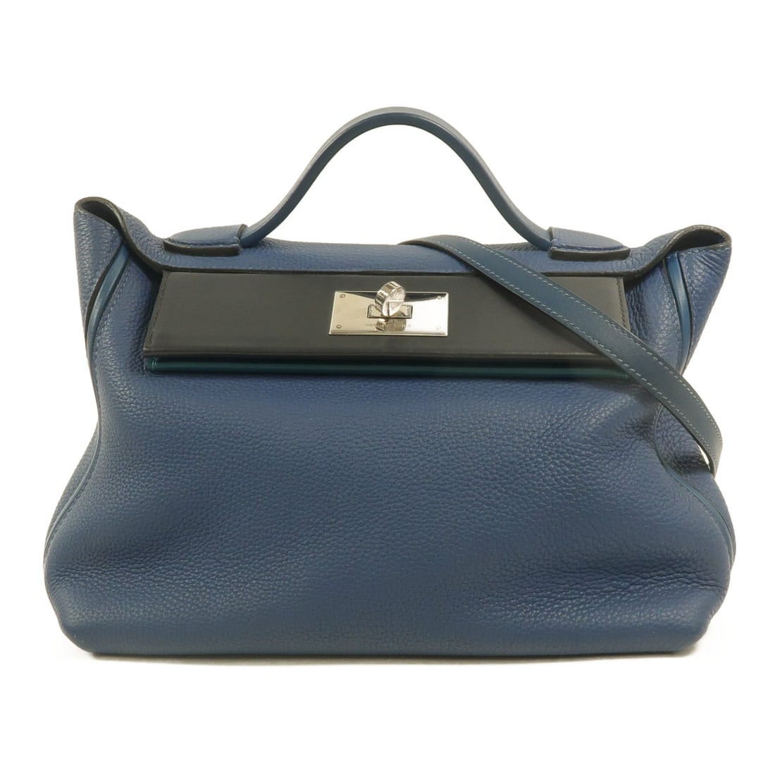 Hermes 24/24 29 Bleu Brighton: PHW. Bleu Brighton 24/24 29cm 2 Way shoulder bag in Togo calfskin. Accessories: shoulder strap. Product no.: D HA 009 BKD stamped (made in 2019). Size: W28 x H22 x D13 cm; handle 20 cm; shoulder max 7