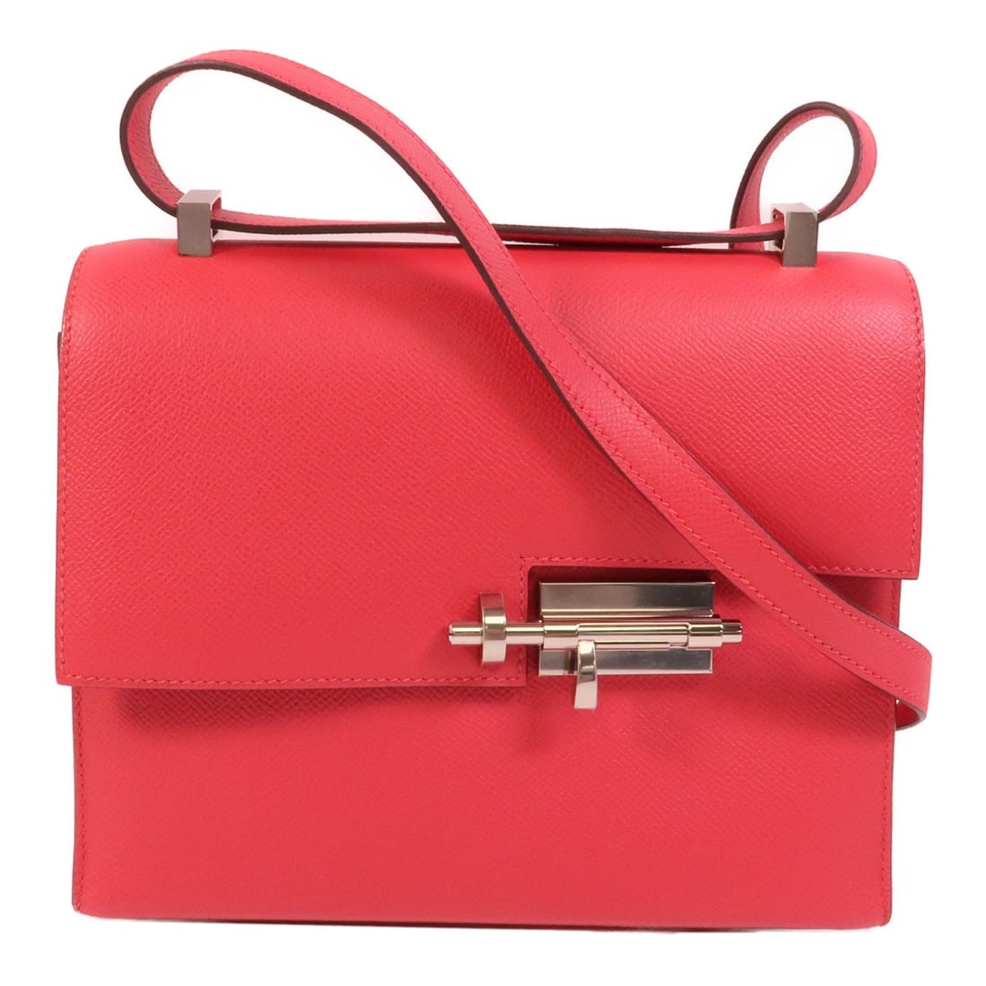 Hermes Verrou 23 Rose Extreme: PHW. Pink Rose Extreme Verrou 23 shoulder bag in calfskin. Accessories: storage box, storage bags. Product no.: MA 004 FF. Size: W23 x H18 x D7 cm; shoulder 55-90 cm.