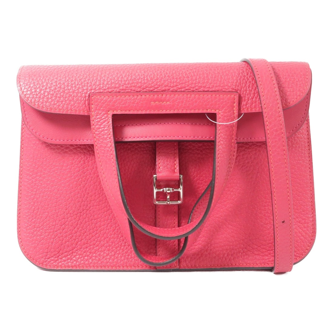 Hermes Halzan 25 Rose Extreme 2Way: PHW. Rose Extreme Halzan 25 2-way shoulder bag in Taurillon Clemence calfskin. Accessories: storage box, storage bags, shoulder strap. Product no.: ZBT006TDZ stamp (manufactured in 2021). Size: W25 x