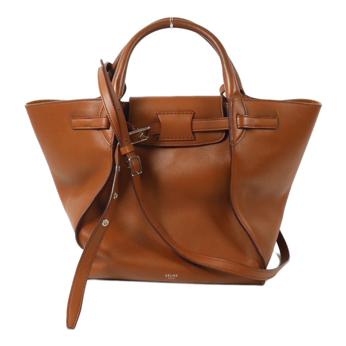 Celine 2Way Shoulder Calfskin Brown: SHW. Brown 2 Way shoulder bag in calfskin. Accessories: storage bags, shoulder strap. Product no.: F-CU-1158. Size: W23-40 x H26 x D22 cm; handle 30.5 cm; shoulder 98-110 cm.