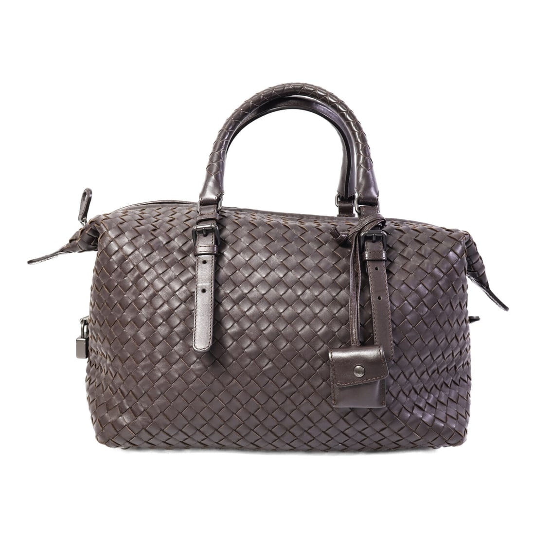 Bottega Veneta Boston Bag Brown: Brown Boston bag handbag in lambskin, model 173398. Accessories: storage bags, key, padlock. Product no.: V0016 2072. Size: W30 x H20 x D14 cm; handle 35-40 cm.