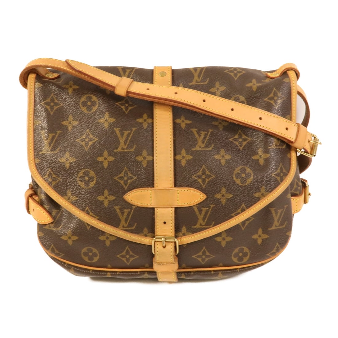 Louis Vuitton Saumur 30 Monogram Brown: GHW. Brown Saumur 30 shoulder bag in Monogram PVC coated canvas, model M42256. Product no.: MB1014. Size: W30 x H20 x D8 cm; shoulder 106-132.5 cm.