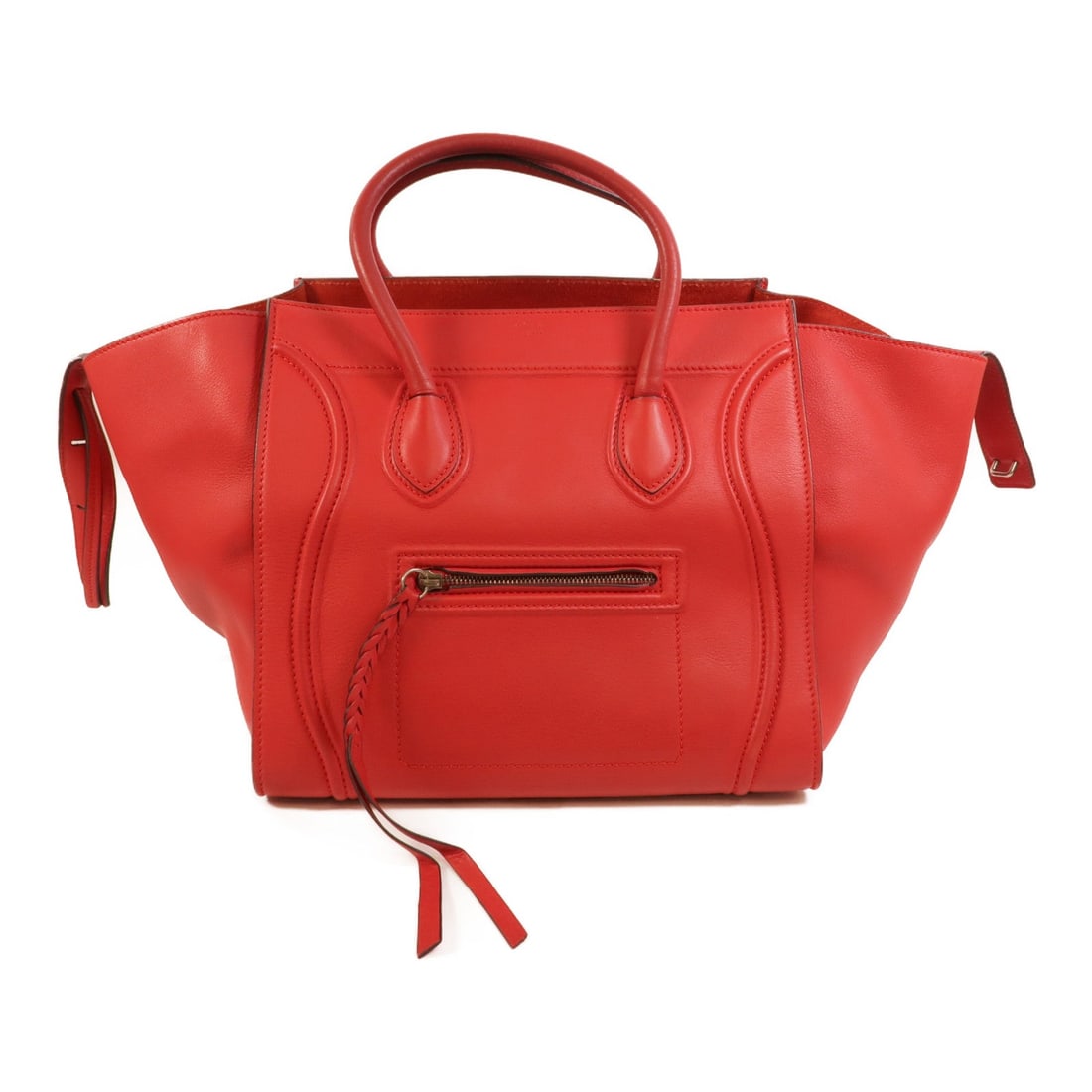Celine Phantom Luggage Red: Red Phantom Luggage tote handbag in calfskin. Product no.: U-CU-0123. Size: W29-56 x H28 x D21 cm; handle 44 cm.