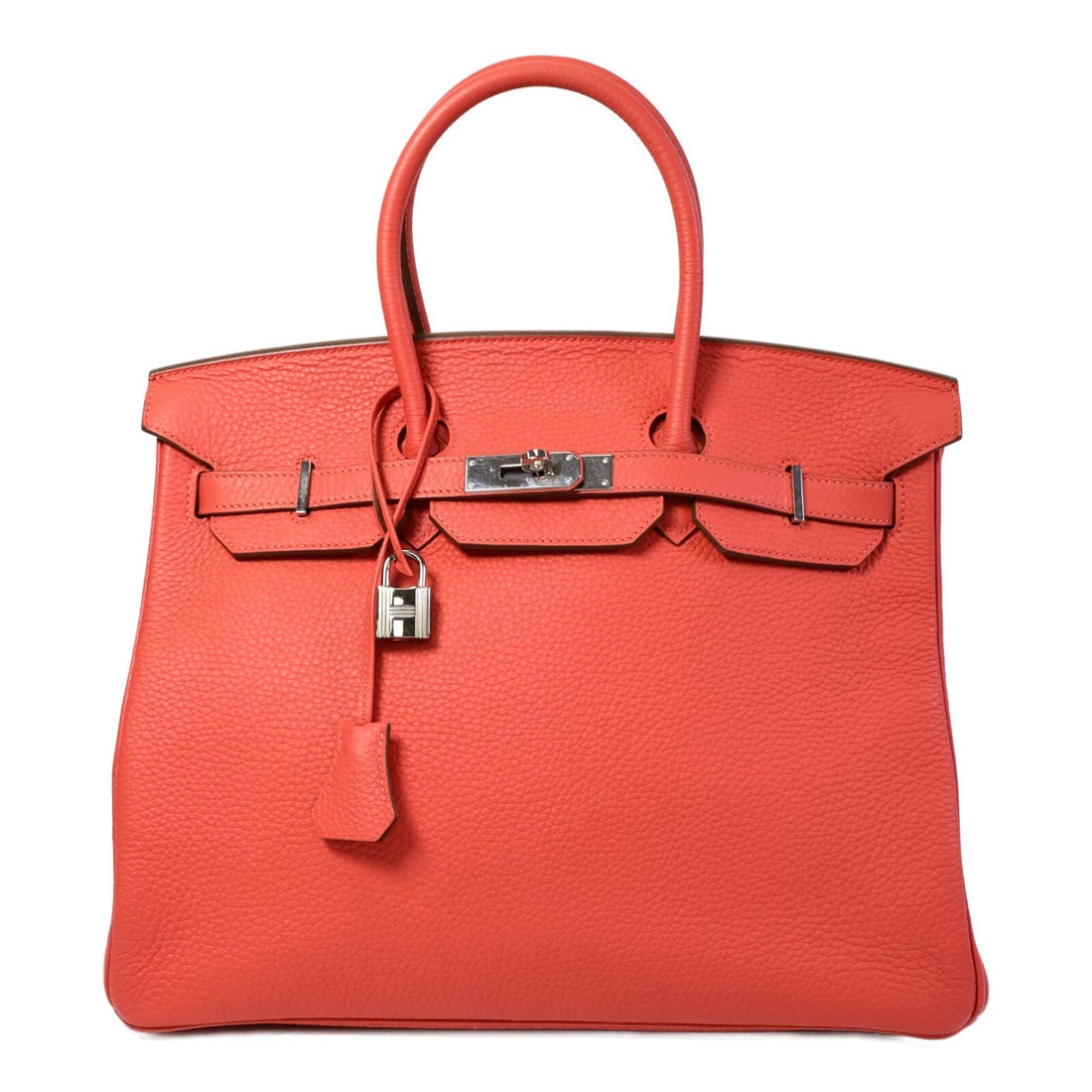 Hermes Birkin 35 Rose Jaipur: PHW. Rose Jaipur Birkin 35 handbag in Togo calfskin. Accessories: storage bags, clochette, key, cadena. Product no.: 127.EP in Square (2012 year). Size: W35 x H28 x D18 cm; handle 36 cm.