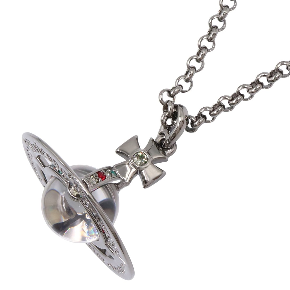 Vivienne Westwood Silver Necklace: Silver necklace in metal; includes storage box and storage bags; length up to 77cm; charm 4.3 x 3.8cm.
