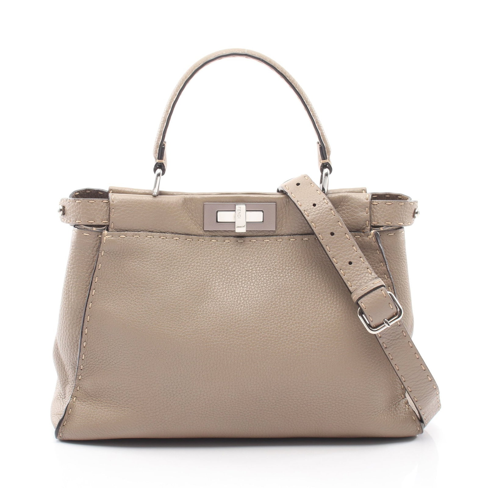 Fendi Peekaboo Regular 2-Way Gray: Gray beige leather 2-way handbag with shoulder strap.