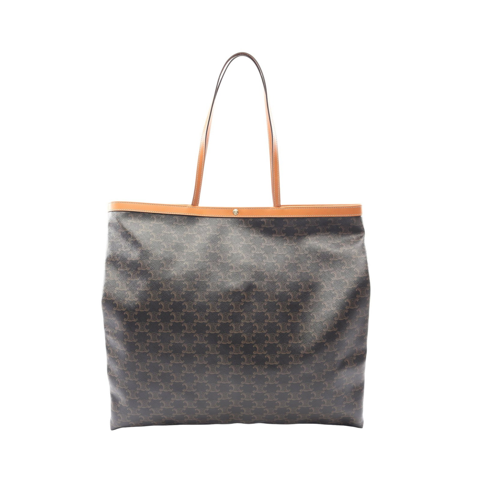Celine Big Flat Shopper Black: Black and light brown PVC shoulder tote with storage bag.
